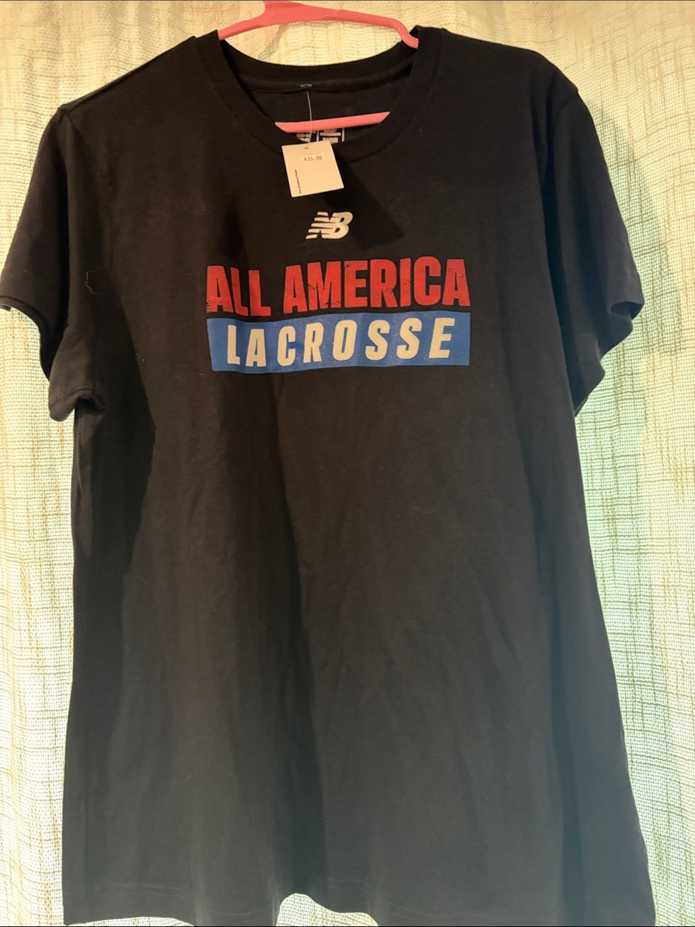 New Balance Black All America Lacrosse Graphic Tee with Red & Blue Print